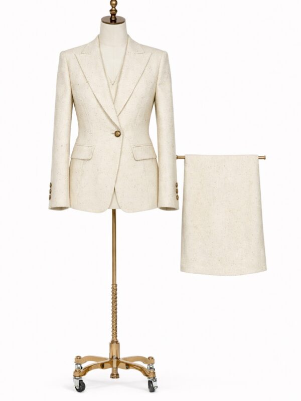 Mujer Traje 2 piezas crema con detalles en oro