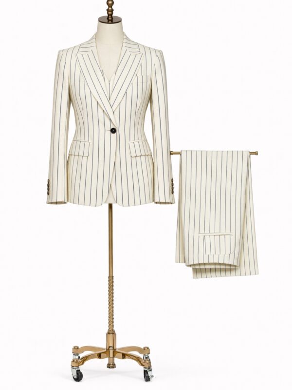 Mujer Traje 2 piezas crema con rayas