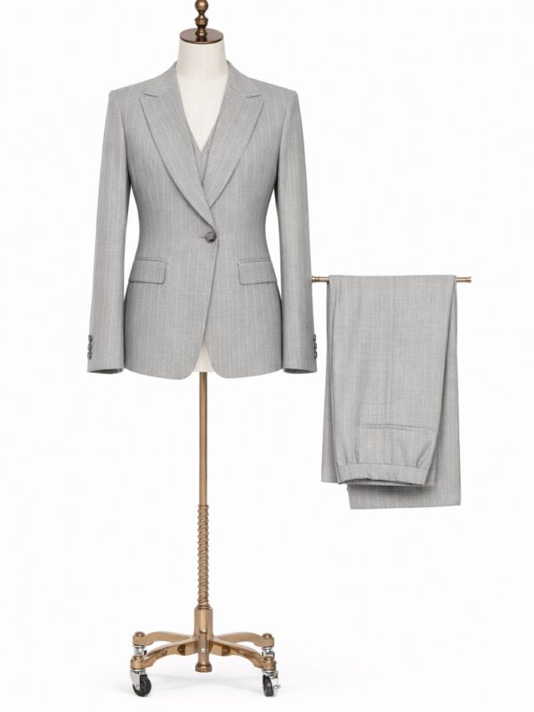 Mujer Traje 2 piezas gris claro con rayas