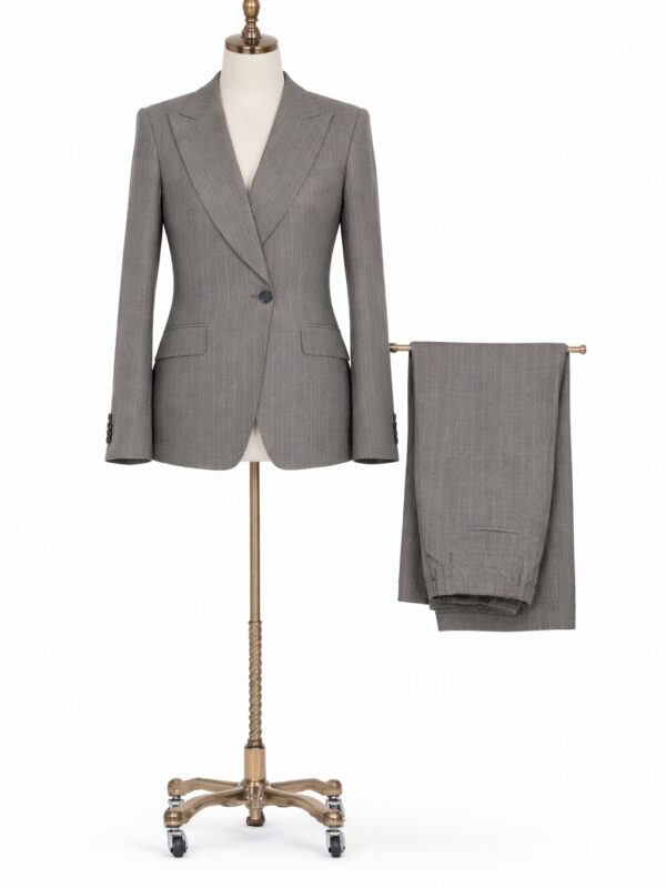 Mujer Traje 2 piezas lana café grisáceo con rayas