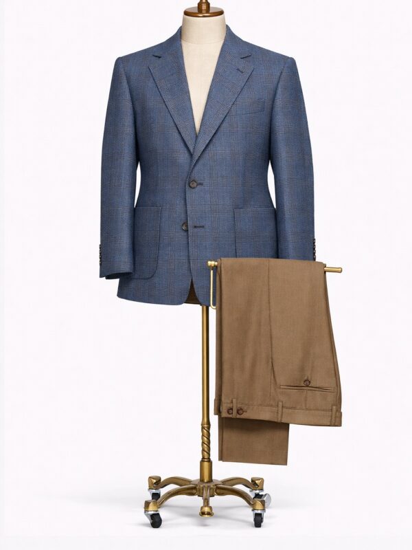 Traje 2 piezas lana azul pantalón café