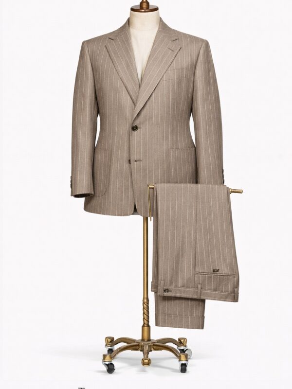 Traje 2 piezas lana cafe con rayas