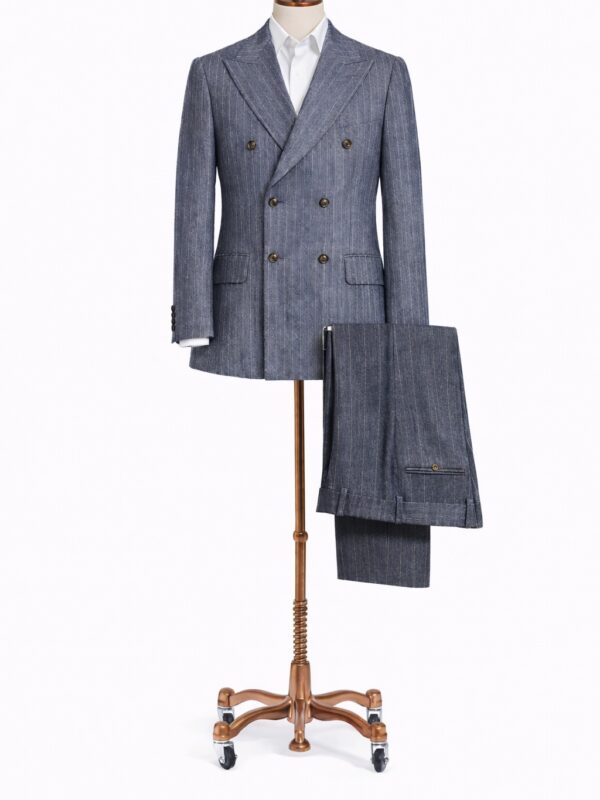 Traje Cruzado a Rayas Azul Marino