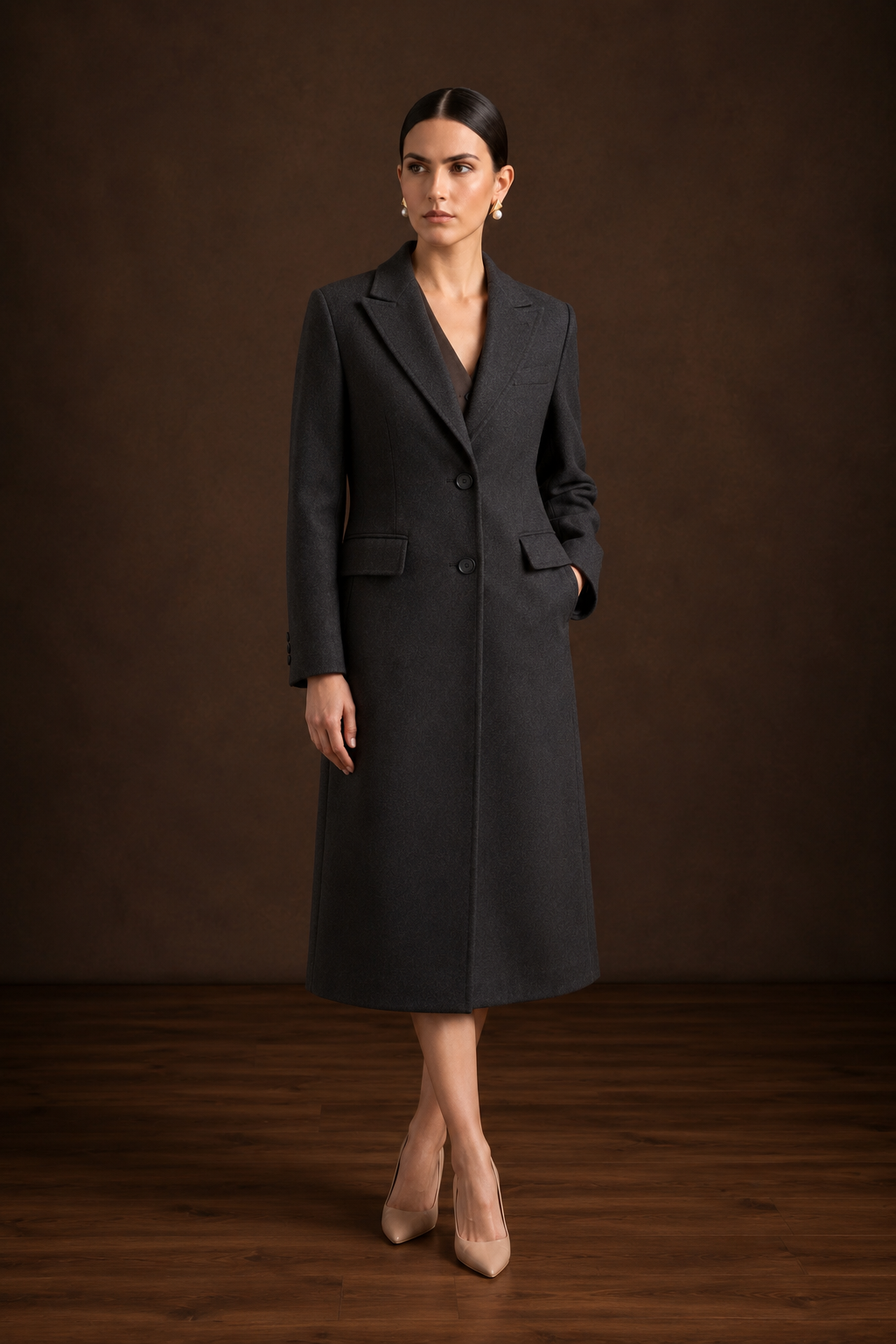 Abrigo Noir Cashmere Blend