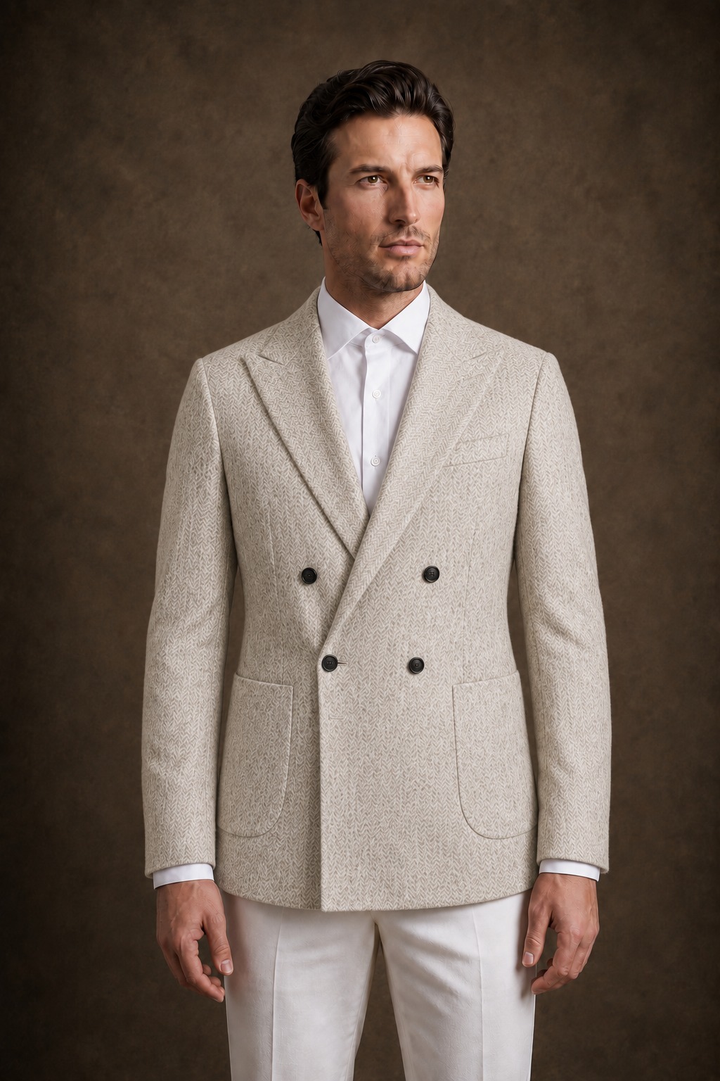 Blazer Beige Marzotto Herringbone